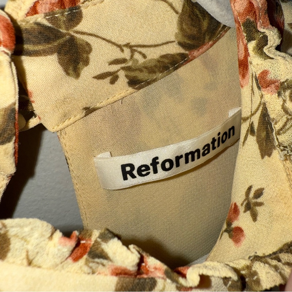 Reformation Ruffled Verenna Floral Print Dress-Crepe-Long Sleeve-Yellow-Medium - Picture 7 of 14